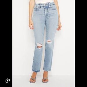 Good American Light Blue Distressed Straight Leg Jeans